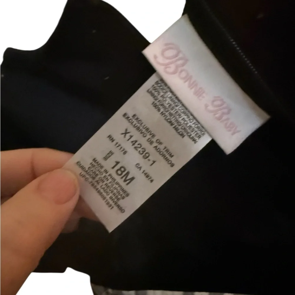Bonnie Baby Black Velvet Holiday Dress – Size 18M Plaid Sash & Rose